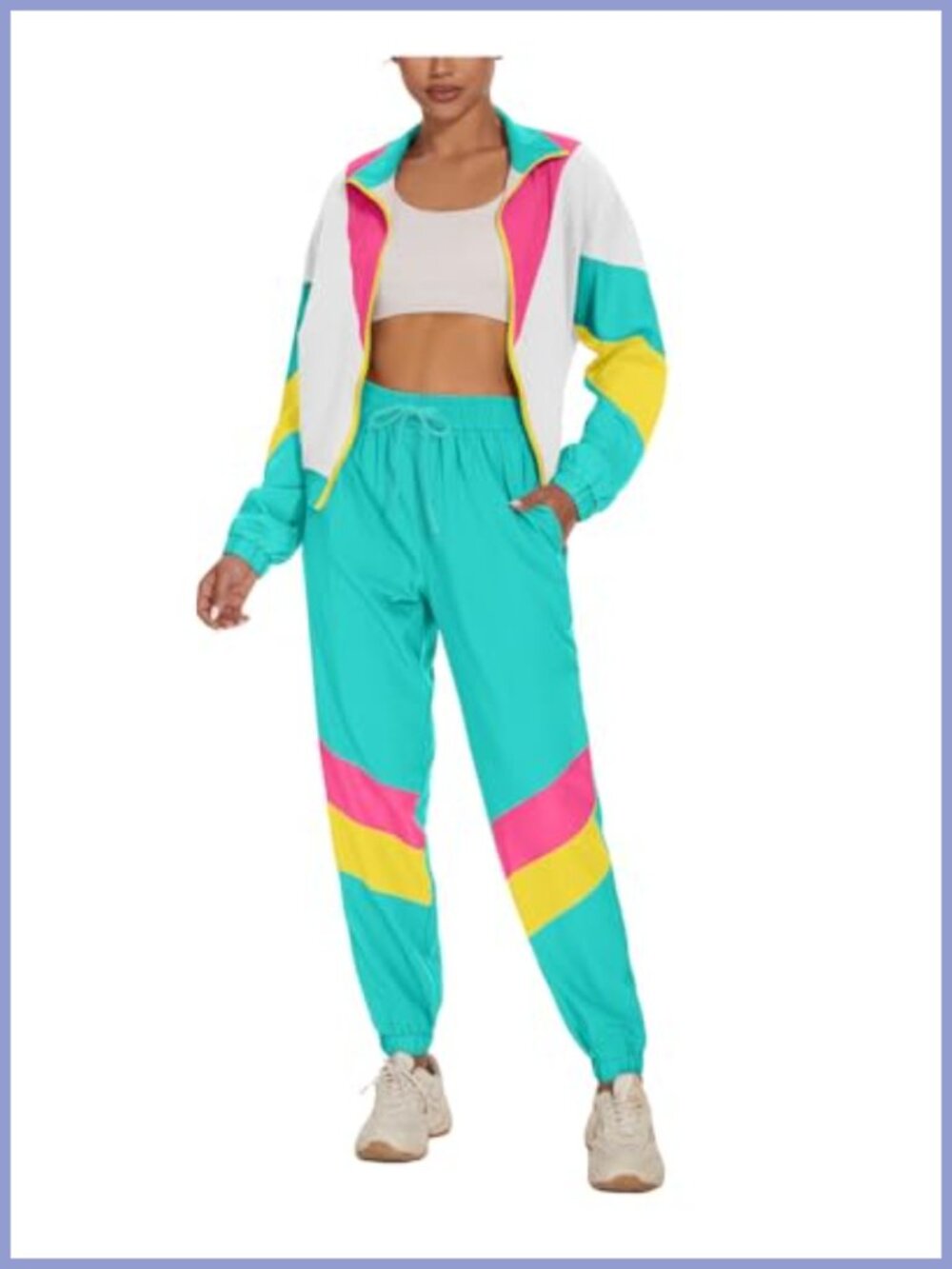 Women's 2 Piece Windbreaker Jacket & Tracksuit Set 90s Style Long Sleeve